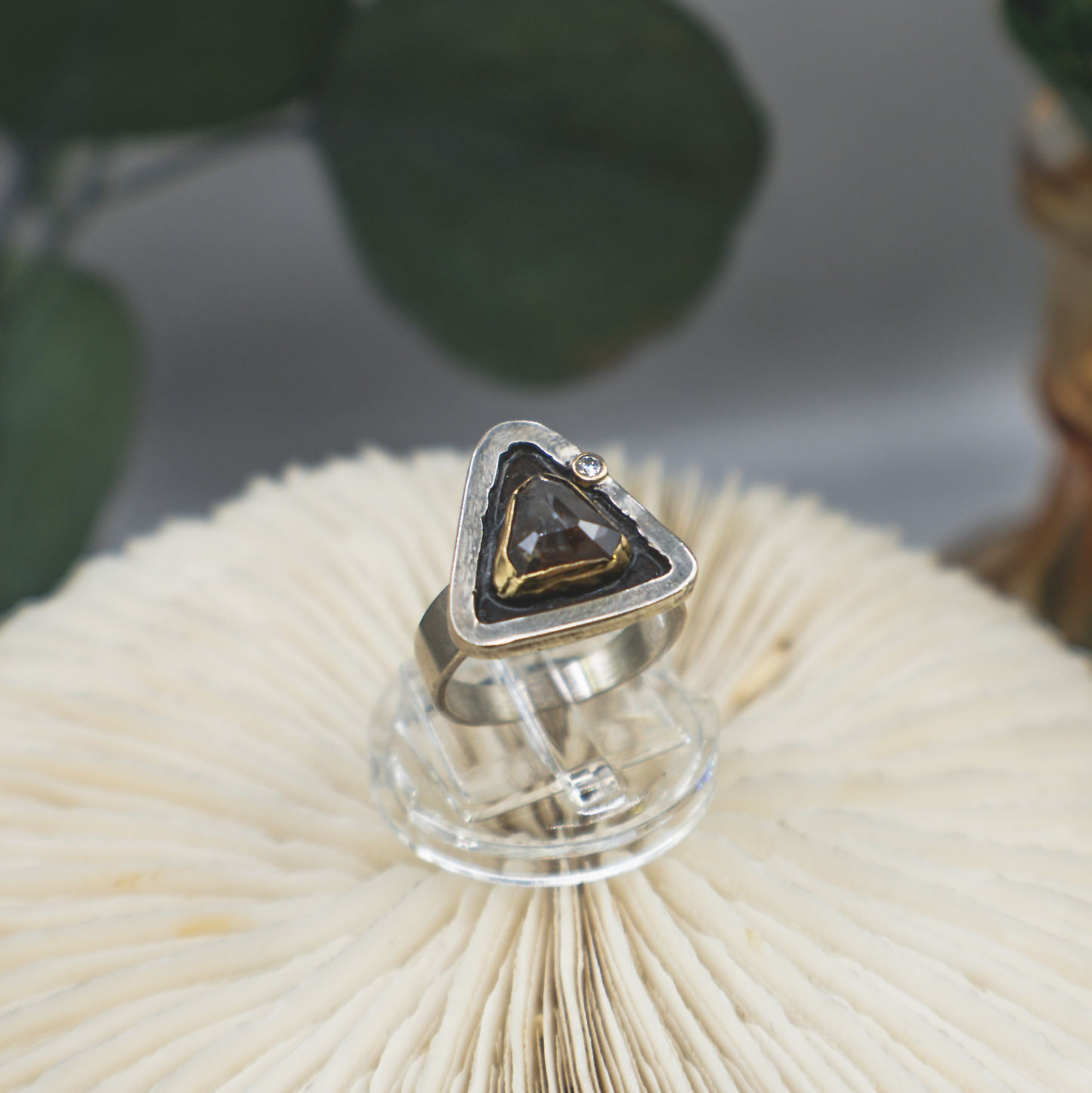 Reliquary Ring II - Rustic and Fine Diamond, 18K Gold and Sterling Silver Ring
