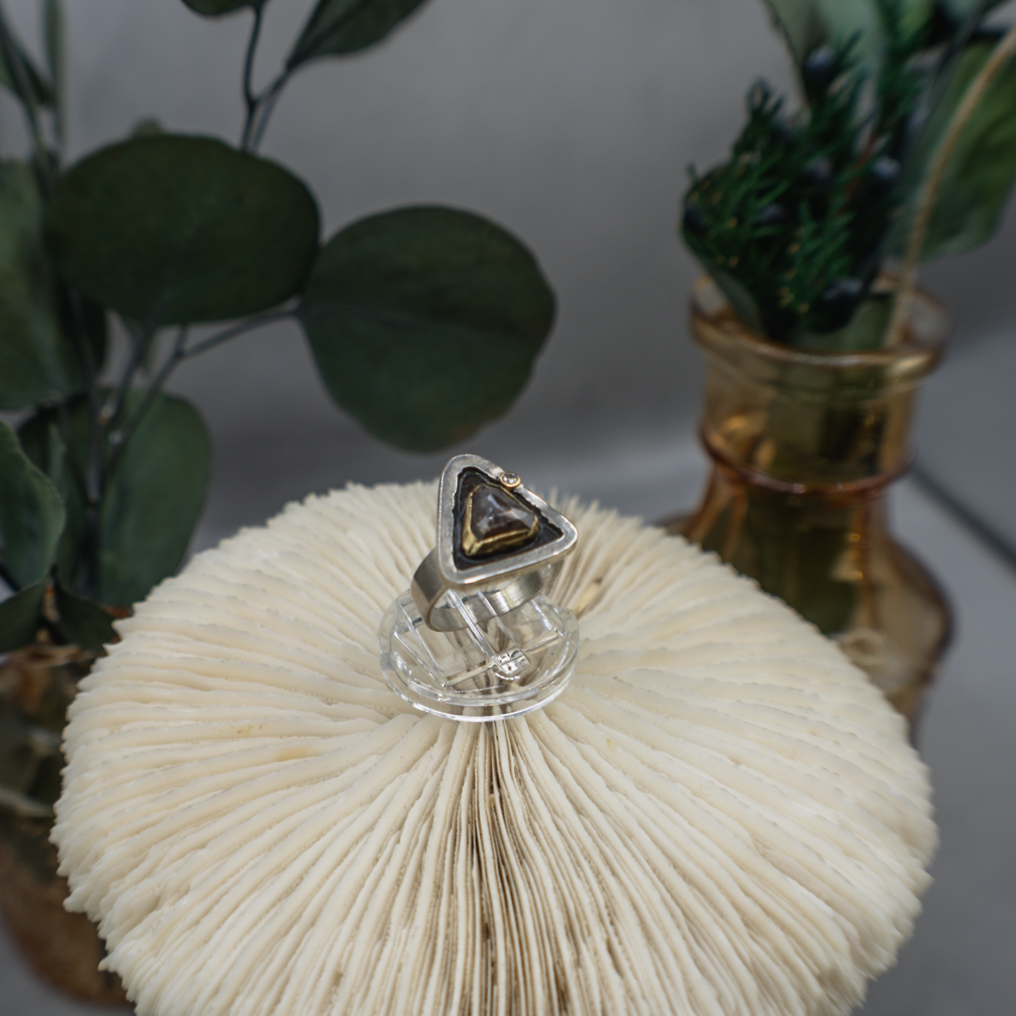 Reliquary Ring II - Rustic and Fine Diamond, 18K Gold and Sterling Silver Ring