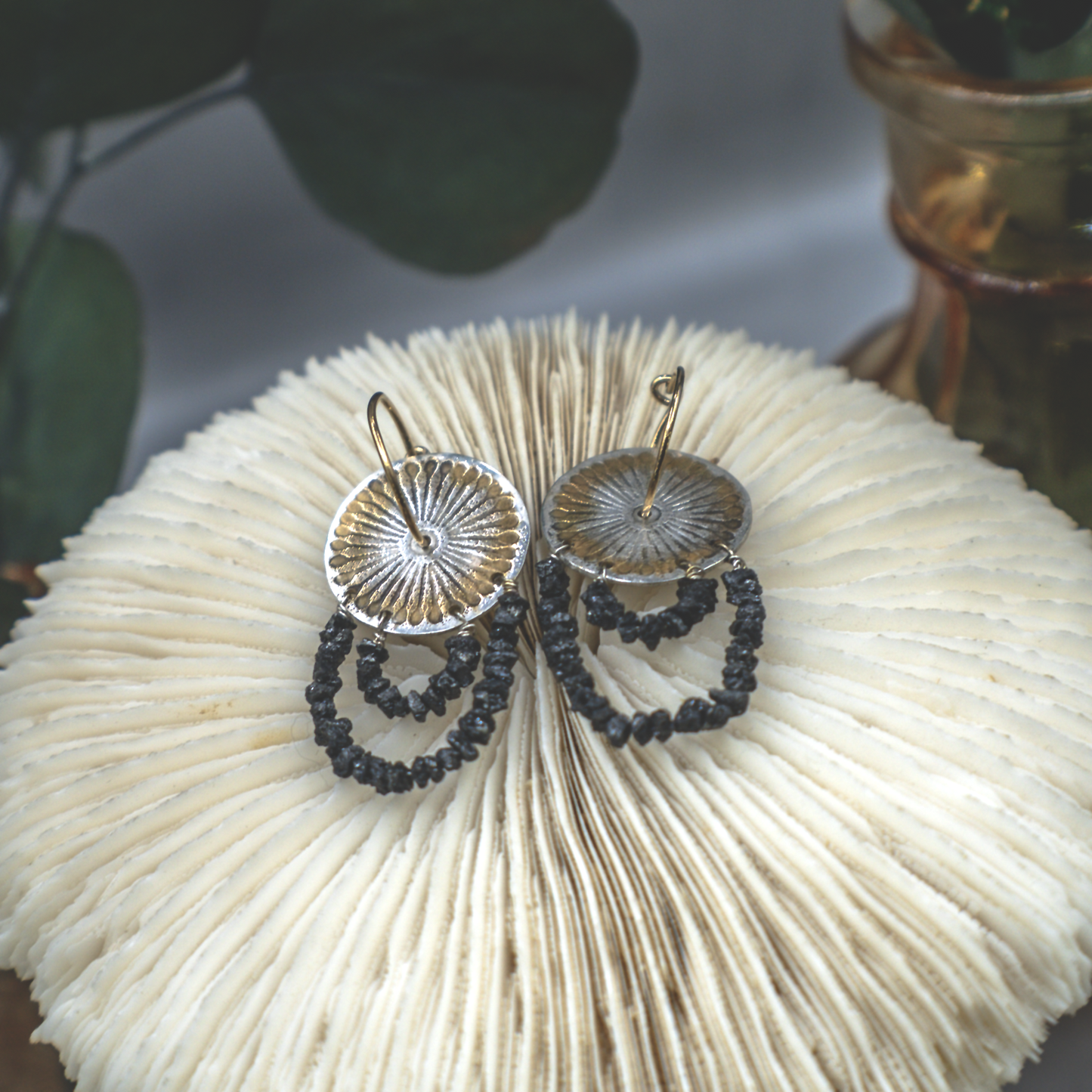 Coral Drops - Rough Diamond, Silver, and 24k Gold Earrings