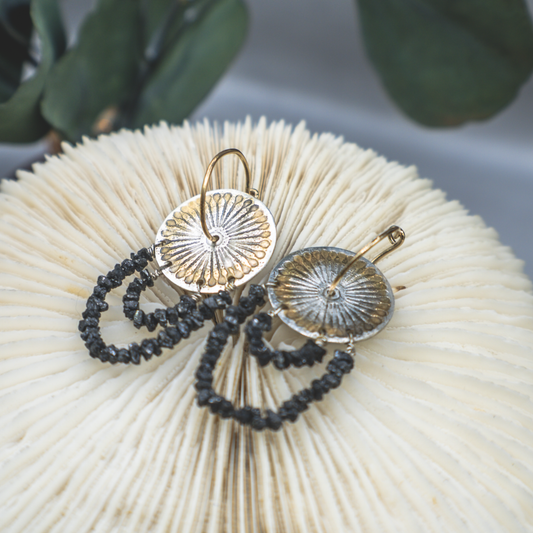 Coral Drops - Rough Diamond, Silver, and 24k Gold Earrings