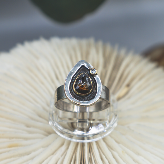 Reliquary Ring V - Rustic and Fine Diamond, 18K Gold and Sterling Silver Ring