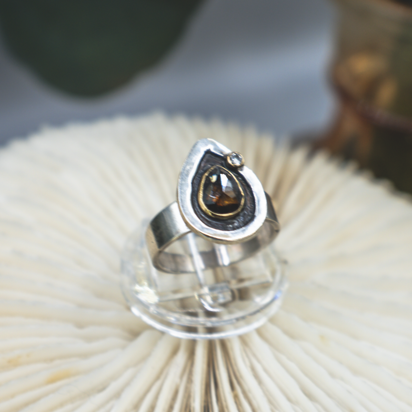 Reliquary Ring V - Rustic and Fine Diamond, 18K Gold and Sterling Silver Ring