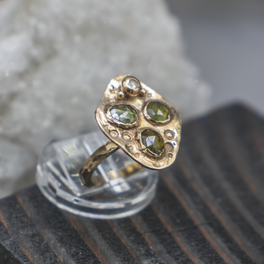 Midsummer Ember Ring I - Multi-colored Tourmaline, White Diamond, 18K Gold Vermeil Ring
