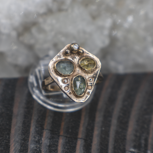 Midsummer Ember Ring III - Multi-colored Tourmaline, White Diamond, 18K Gold Vermeil Ring