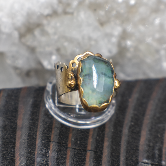 Mistvale Ring - Sterling Silver, 18K Brushed Gold, Aquamarine and Opal Ring