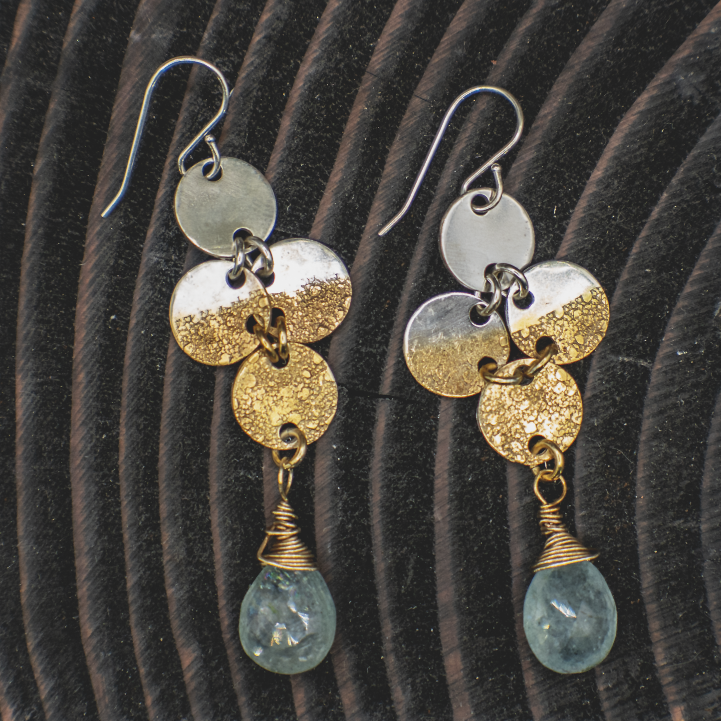 Eclipse Drift Earrings - Sterling Silver, 24K Gold and Aquamarine Earrings