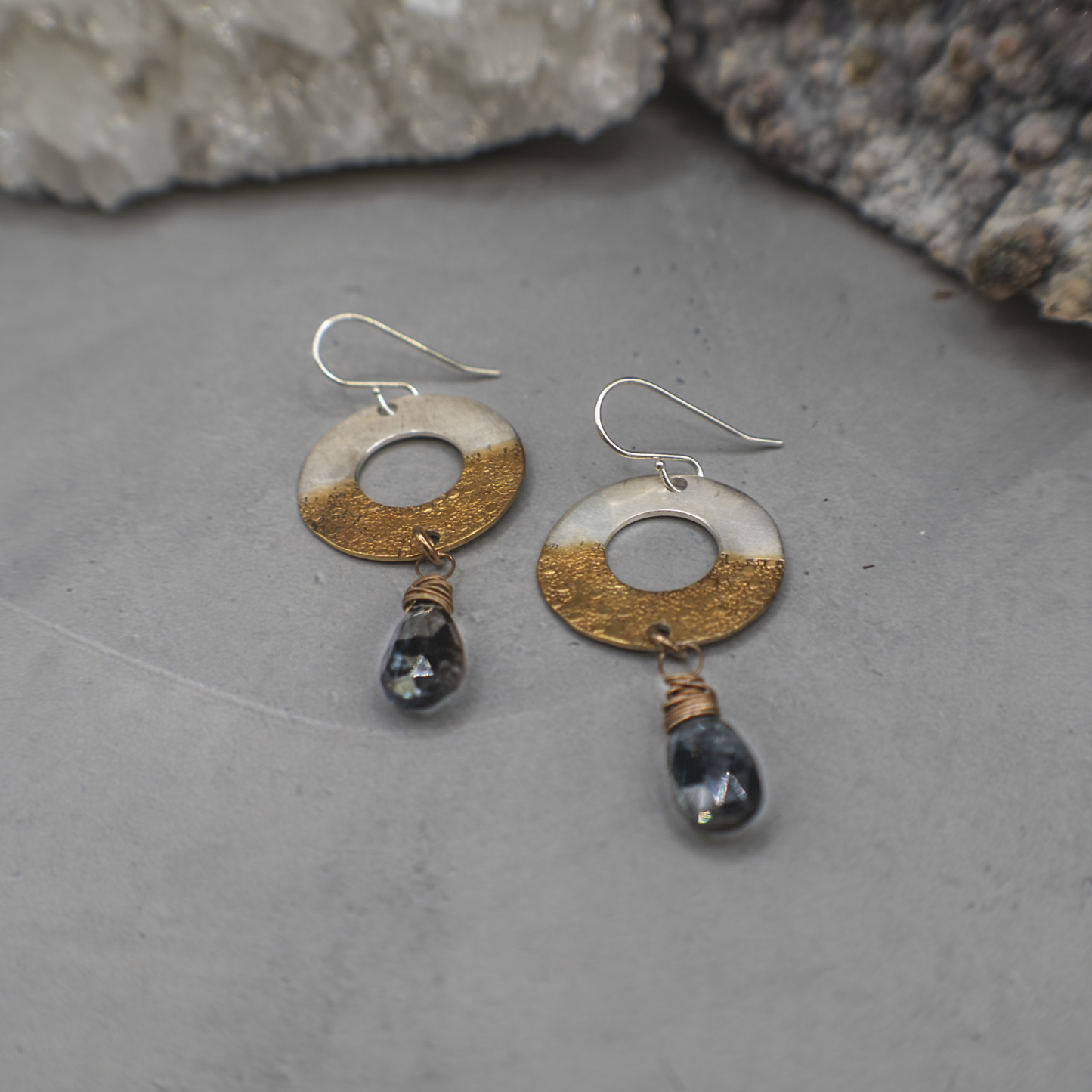 Tide Caller Earrings - Sterling Silver, 24K Gold and Moss Aquamarine Earrings