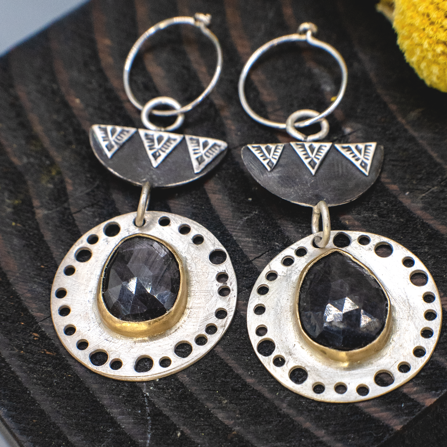 Dusk Earrings - 18k Gold and Sterling Silver Sapphire Earrings