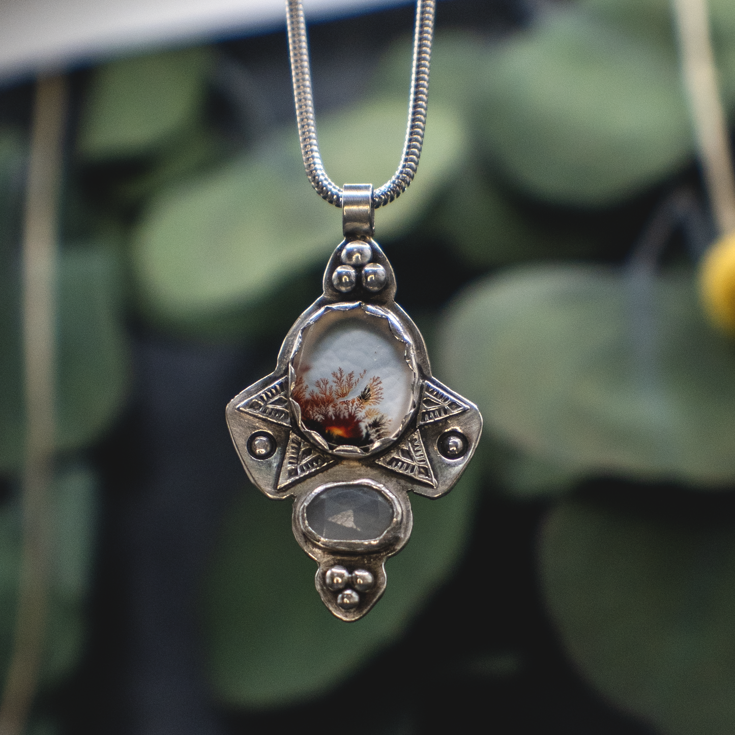 Rising Roots Necklace - Dendritic Agate Necklace in Silver