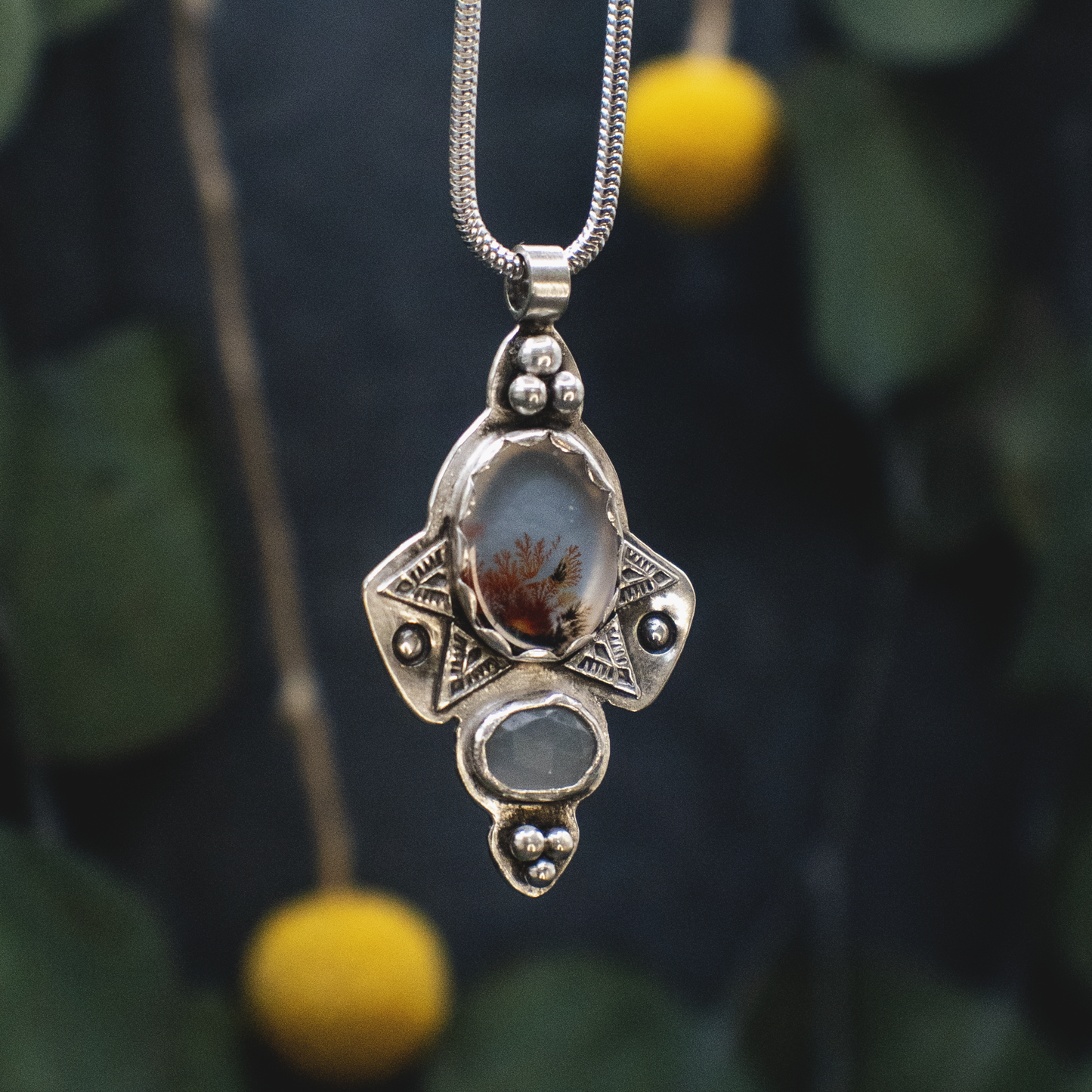 Rising Roots Necklace - Dendritic Agate Necklace in Silver