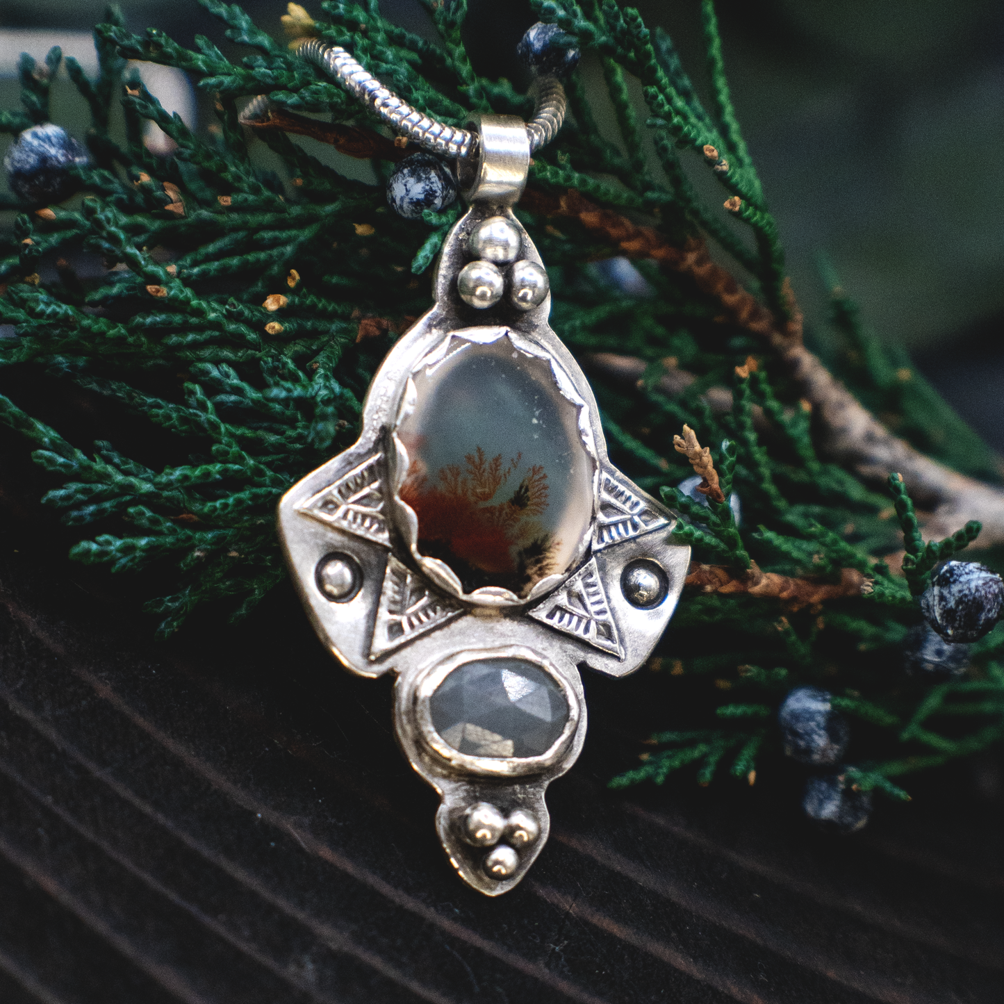 Rising Roots Necklace - Dendritic Agate Necklace in Silver