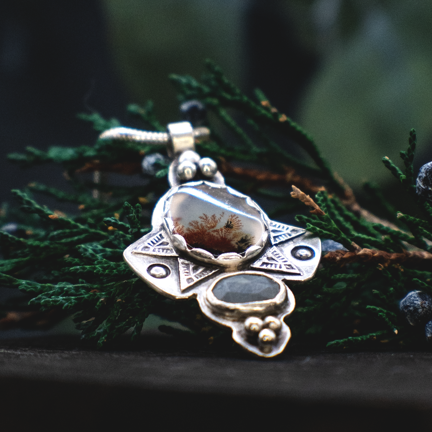 Rising Roots Necklace - Dendritic Agate Necklace in Silver