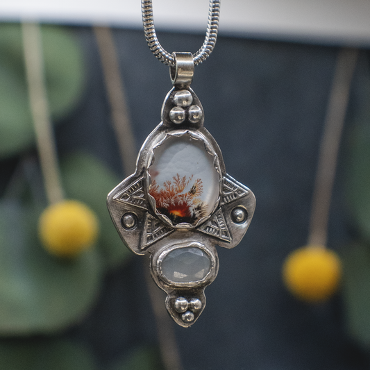 Rising Roots Necklace - Dendritic Agate Necklace in Silver