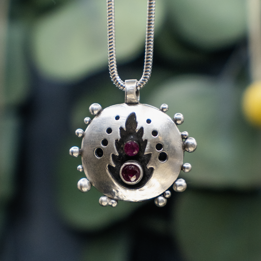 Seed and Spark Necklace - Sterling Silver Madagascar Ruby Necklace