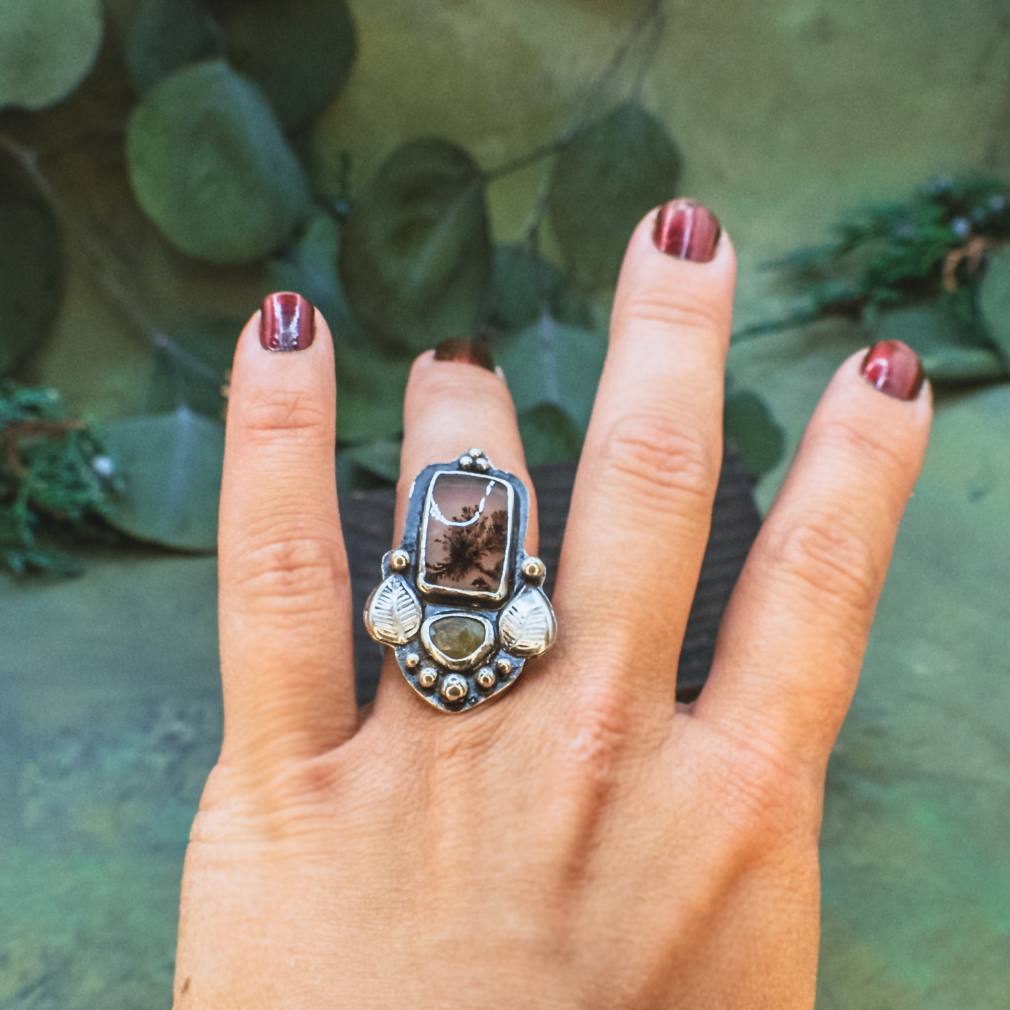 Rising Roots Ring I - Handmade Sterling Silver Dendritic Agate Ring