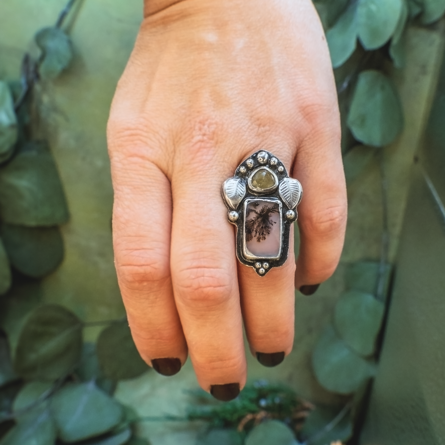 Rising Roots Ring I - Handmade Sterling Silver Dendritic Agate Ring