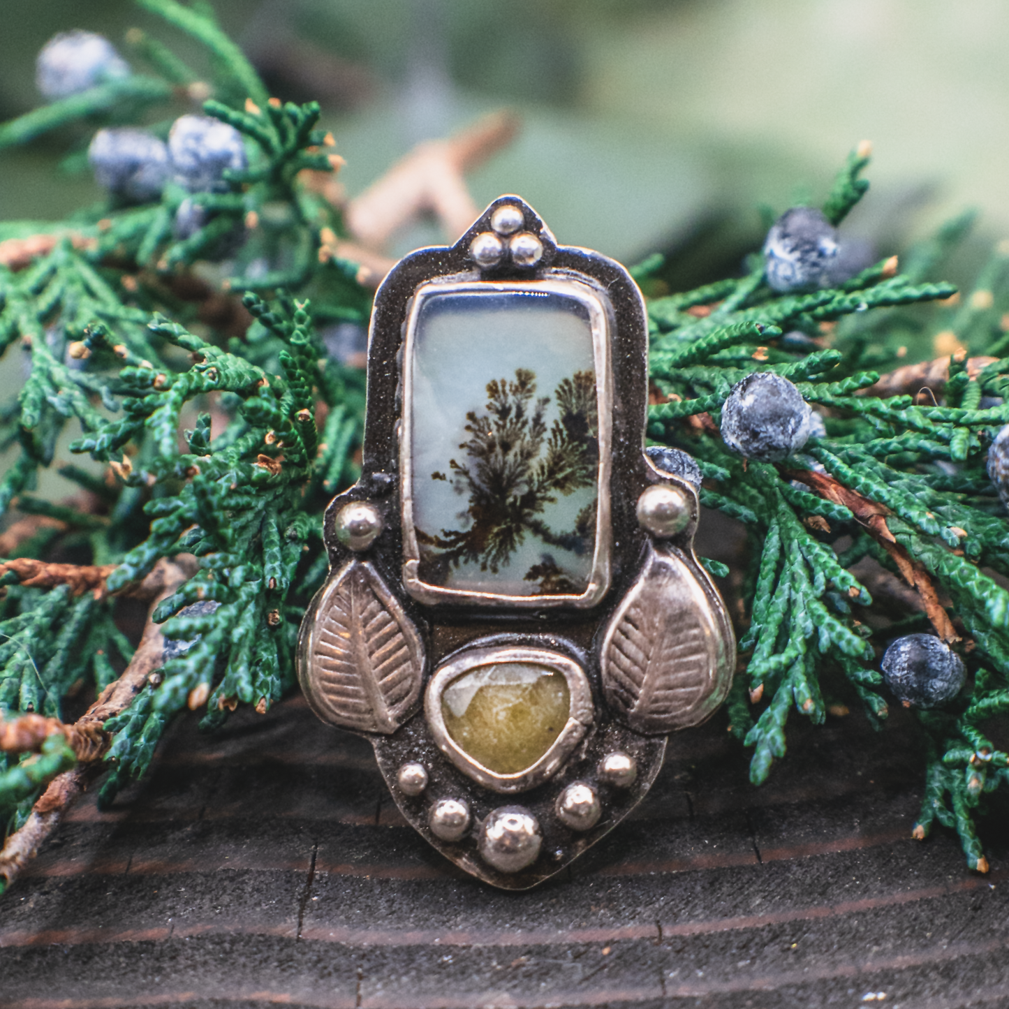 Rising Roots Ring I - Handmade Sterling Silver Dendritic Agate Ring