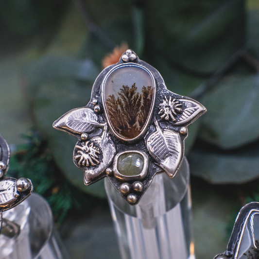 Rising Roots Ring II - Handmade Sterling Silver Dendritic Agate Ring