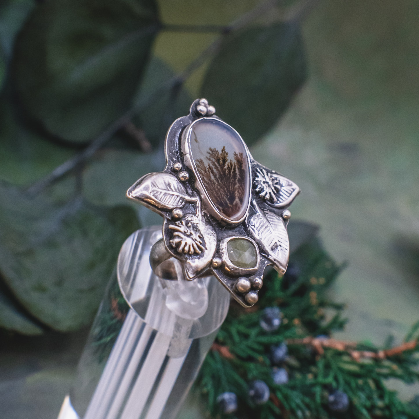 Rising Roots Ring II - Handmade Sterling Silver Dendritic Agate Ring