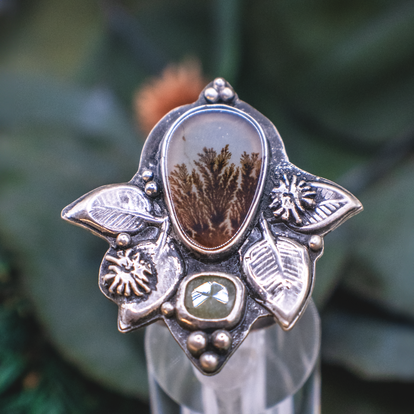 Rising Roots Ring II - Handmade Sterling Silver Dendritic Agate Ring