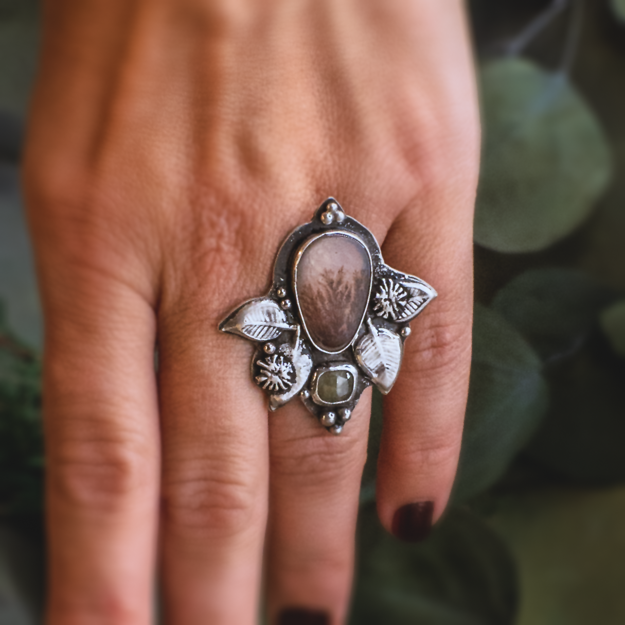 Rising Roots Ring II - Handmade Sterling Silver Dendritic Agate Ring