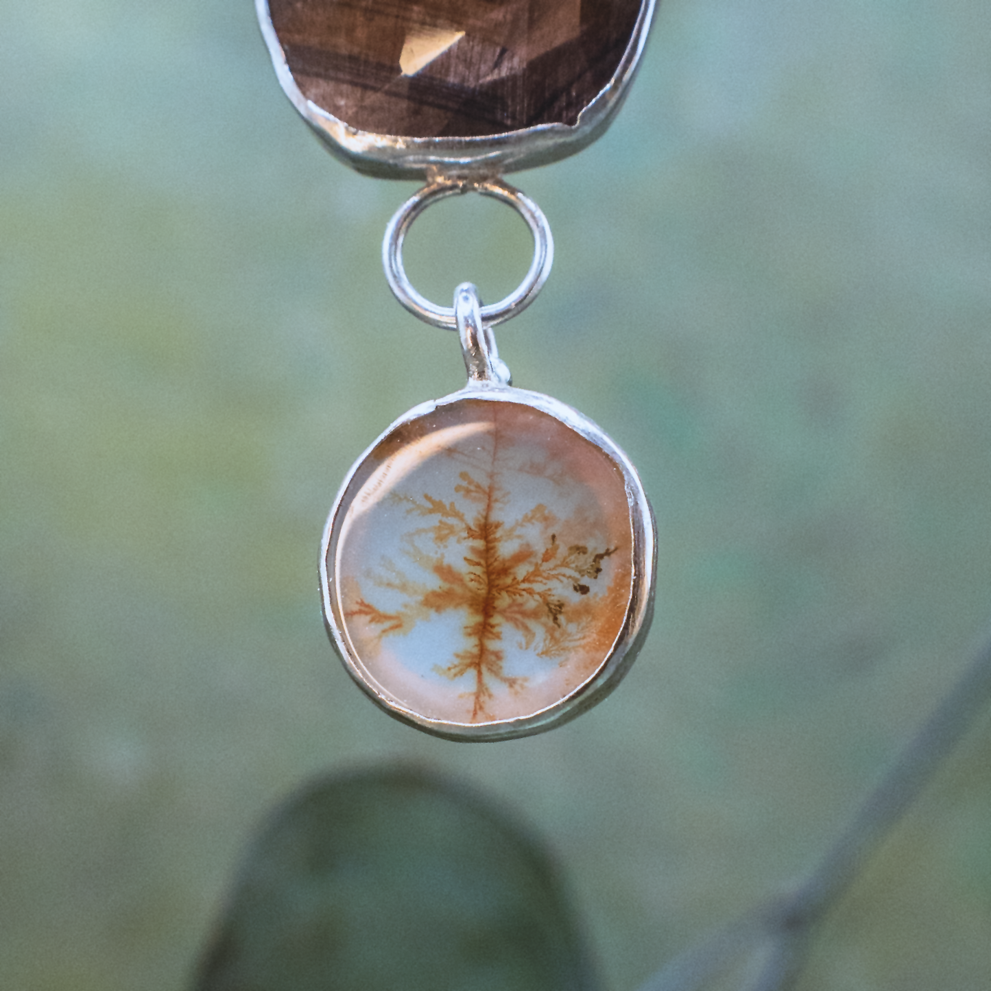 Rising Roots Necklace II - Dendritic Agate & Bronze Sapphire Sterling Silver Necklace