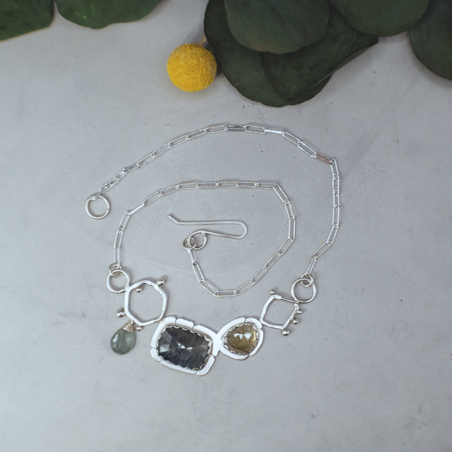 Apiary Necklace I - Sterling Silver Sapphire and Tourmaline Necklace