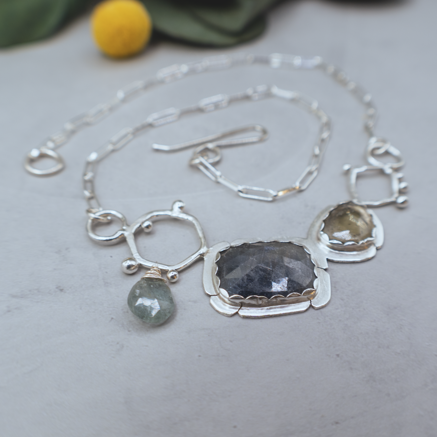 Apiary Necklace I - Sterling Silver Sapphire and Tourmaline Necklace