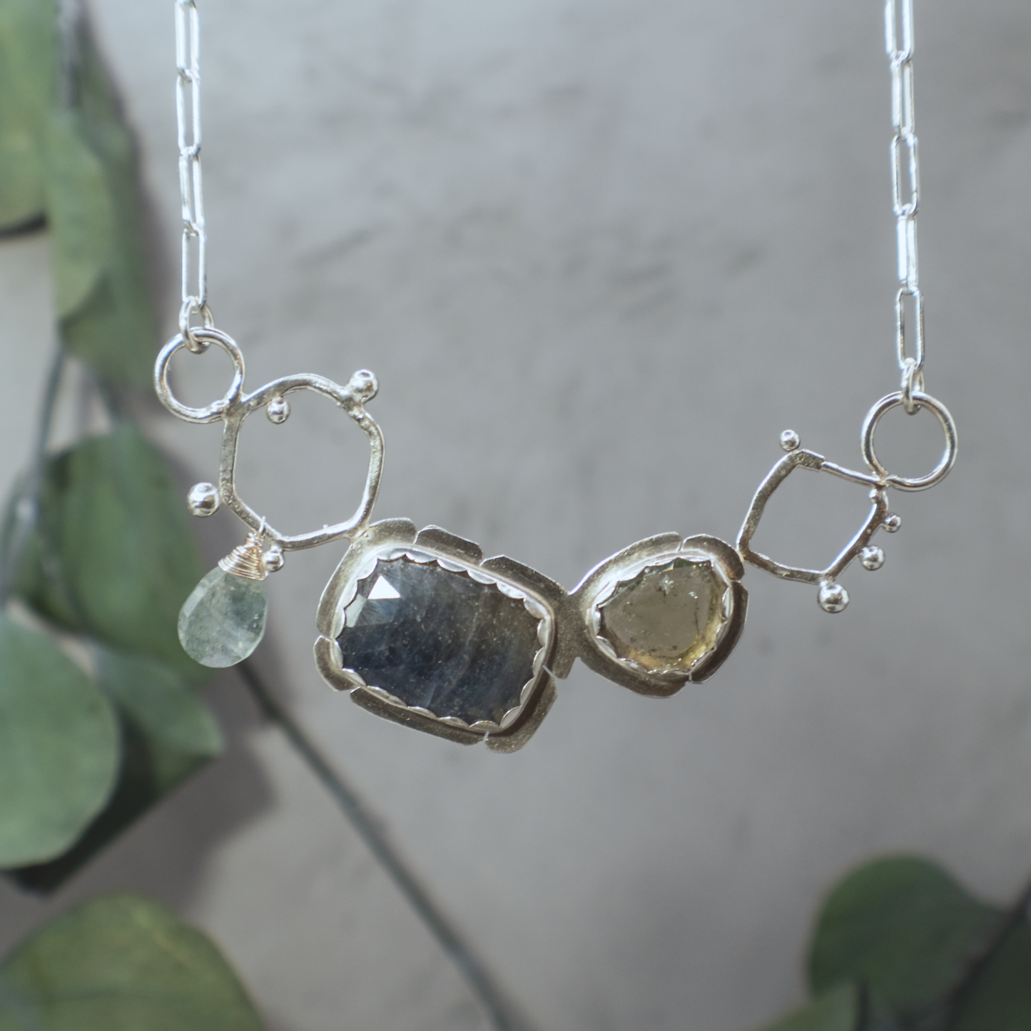 Apiary Necklace I - Sterling Silver Sapphire and Tourmaline Necklace