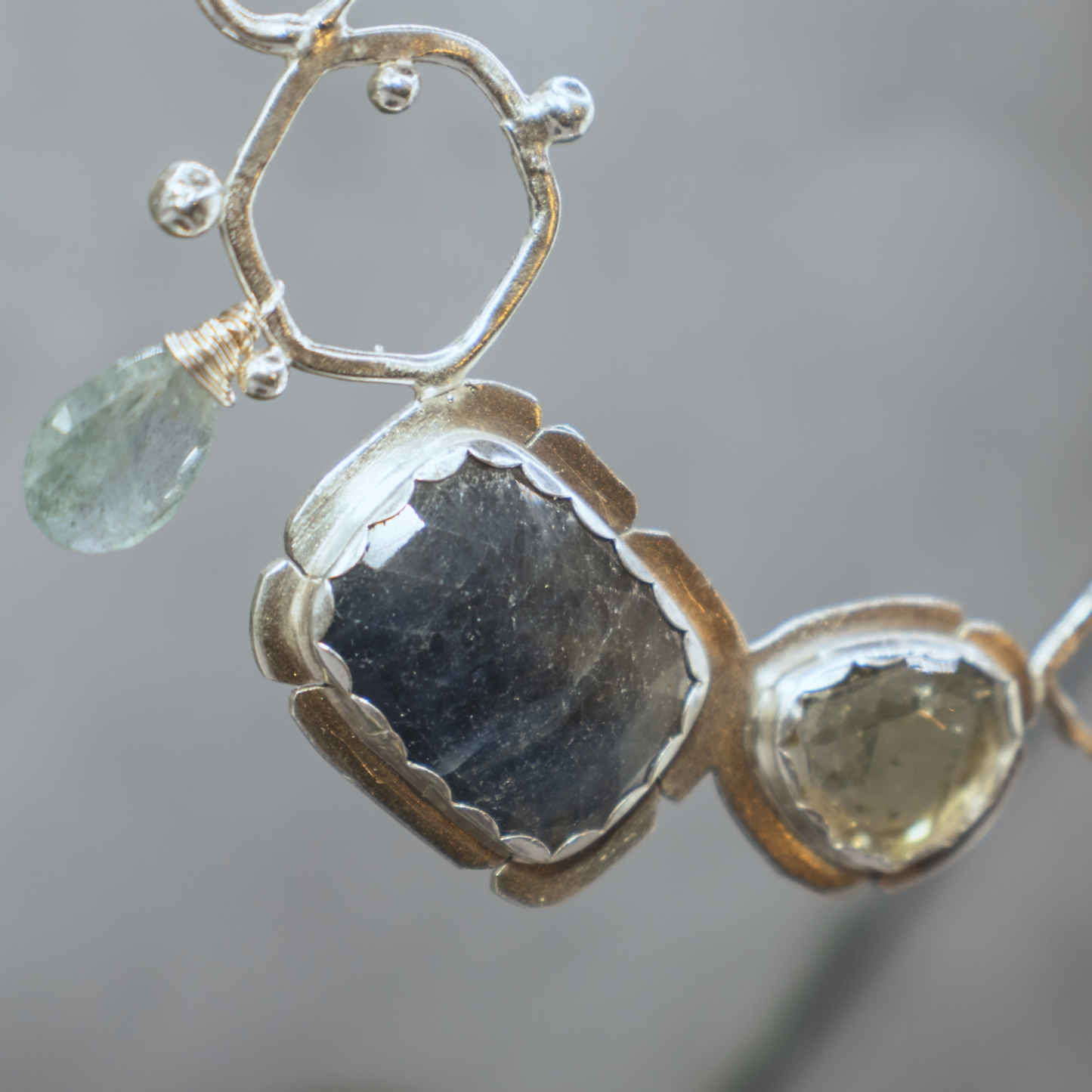 Apiary Necklace I - Sterling Silver Sapphire and Tourmaline Necklace