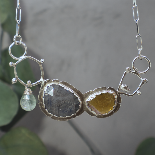 Apiary Necklace III - Sterling Silver Sapphire and Tourmaline Necklace