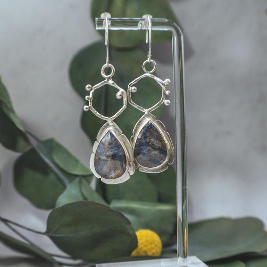 Apiary Earrings II - Sterling Silver and Metallic Sheen Sapphire Earrings