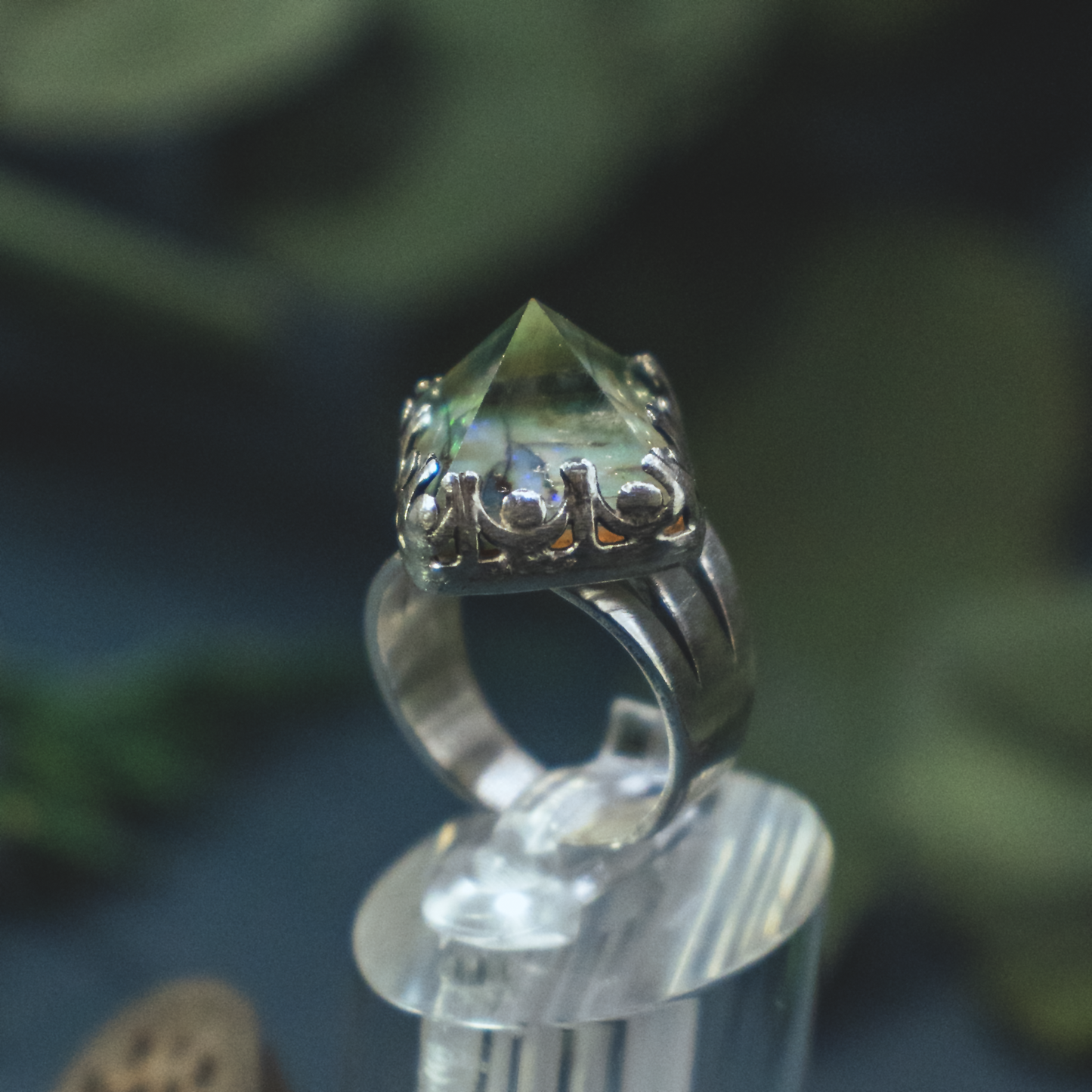 Crystal Pryamid Ring II - Sterling Opal and Quartz Pyramid Ring