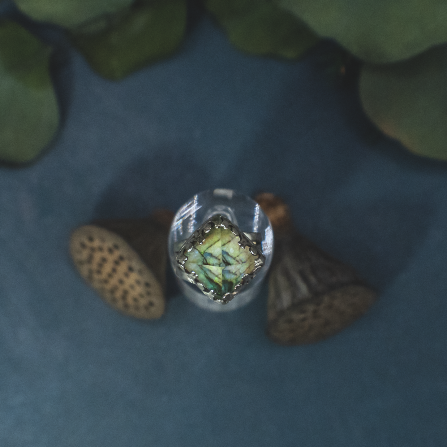 Crystal Pryamid Ring II - Sterling Opal and Quartz Pyramid Ring