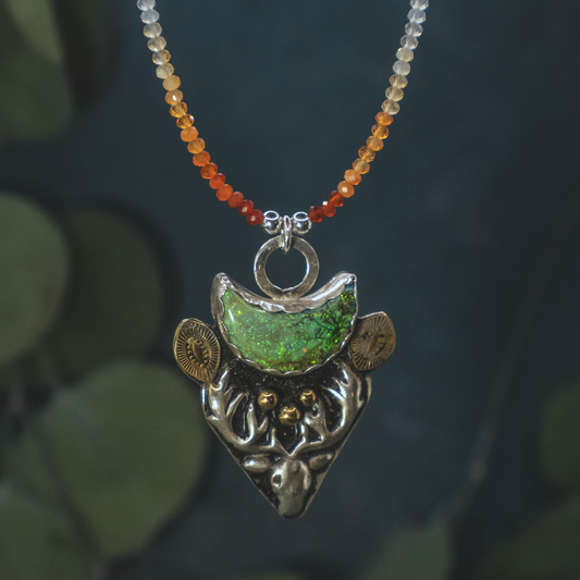 Cernunnos Necklace - Mexican Opal, Sterling Silver, and 24K Gold