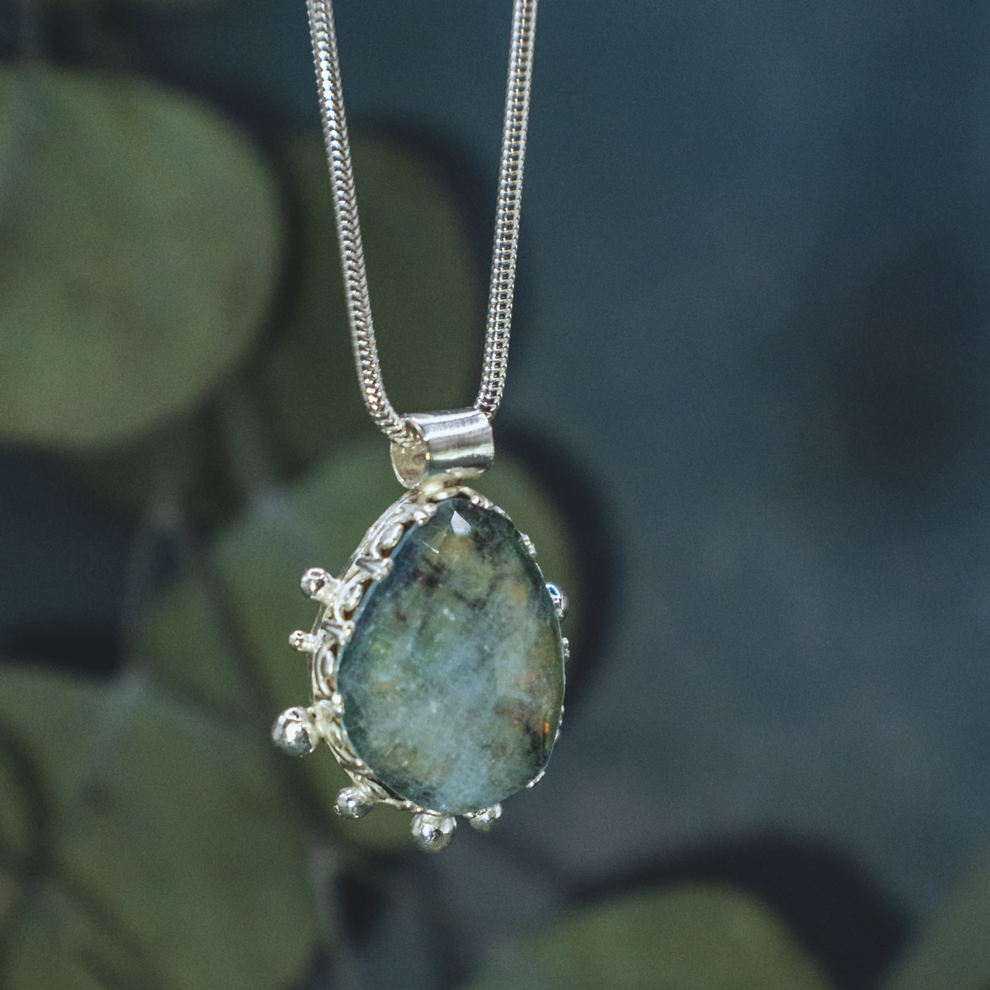 Rainshadow Necklace III  - Sterling Silver Aquamarine and Opal Necklace