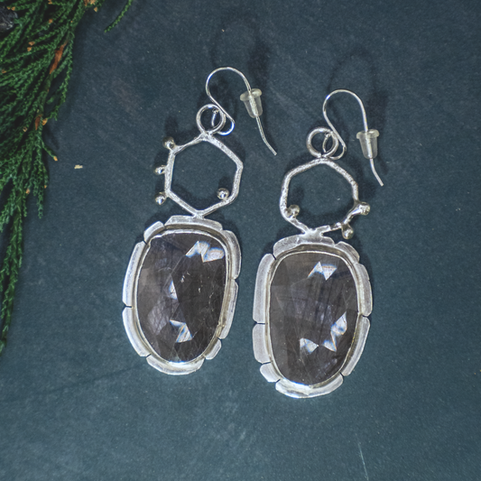 Apiary Earrings IV - Sterling Silver and Metallic Sheen Sapphire Earrings