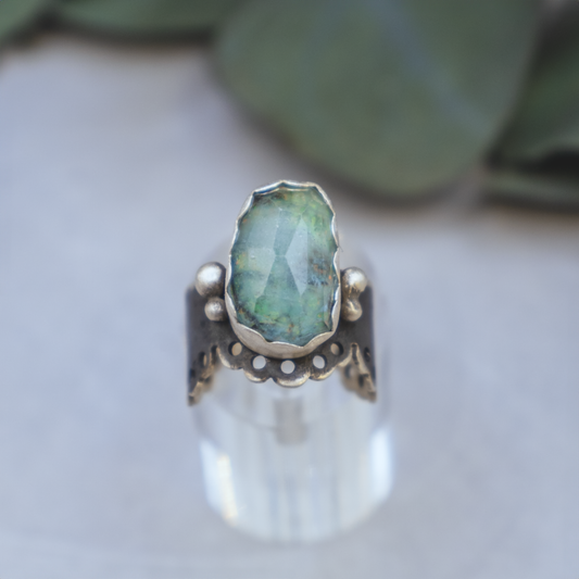 Ocean Star Ring - Sterling Silver Aquamarine and Opal Ring