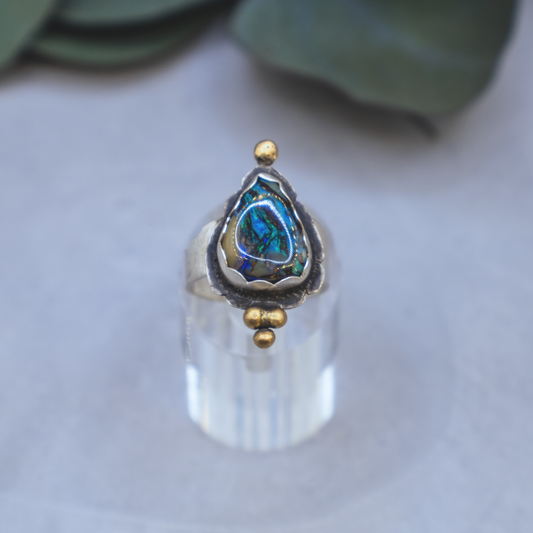 Electric River Ring - Sterling Silver and Australian Boulder opal with 24K Brushed Gold