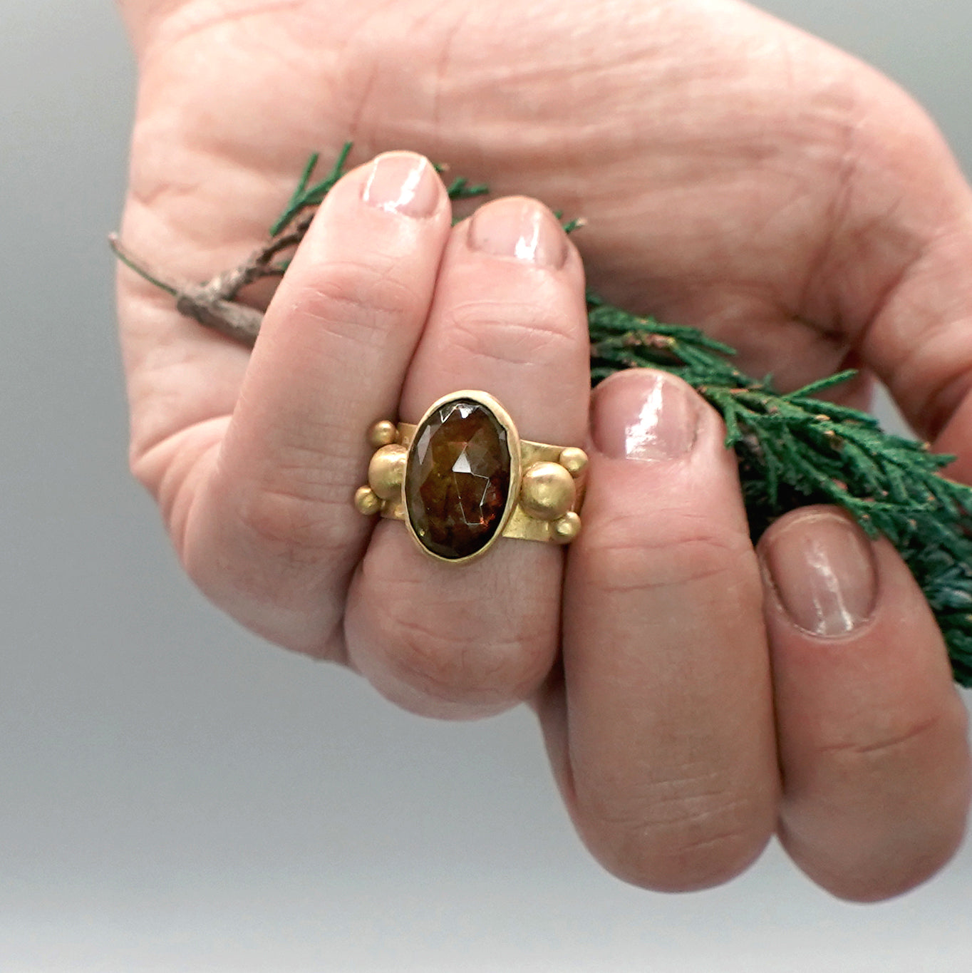 Desert Roots Ring - 18K Tourmaline Vermeil Ring with Amber Yellow Tourmaline