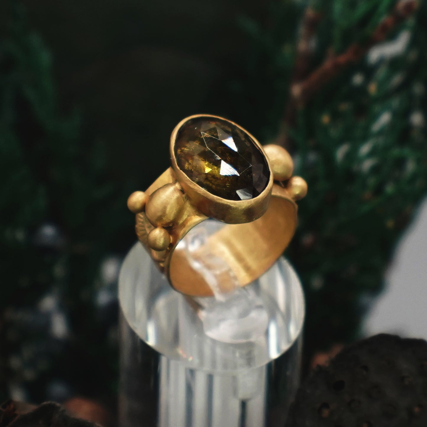 Desert Roots Ring - 18K Tourmaline Vermeil Ring with Amber Yellow Tourmaline