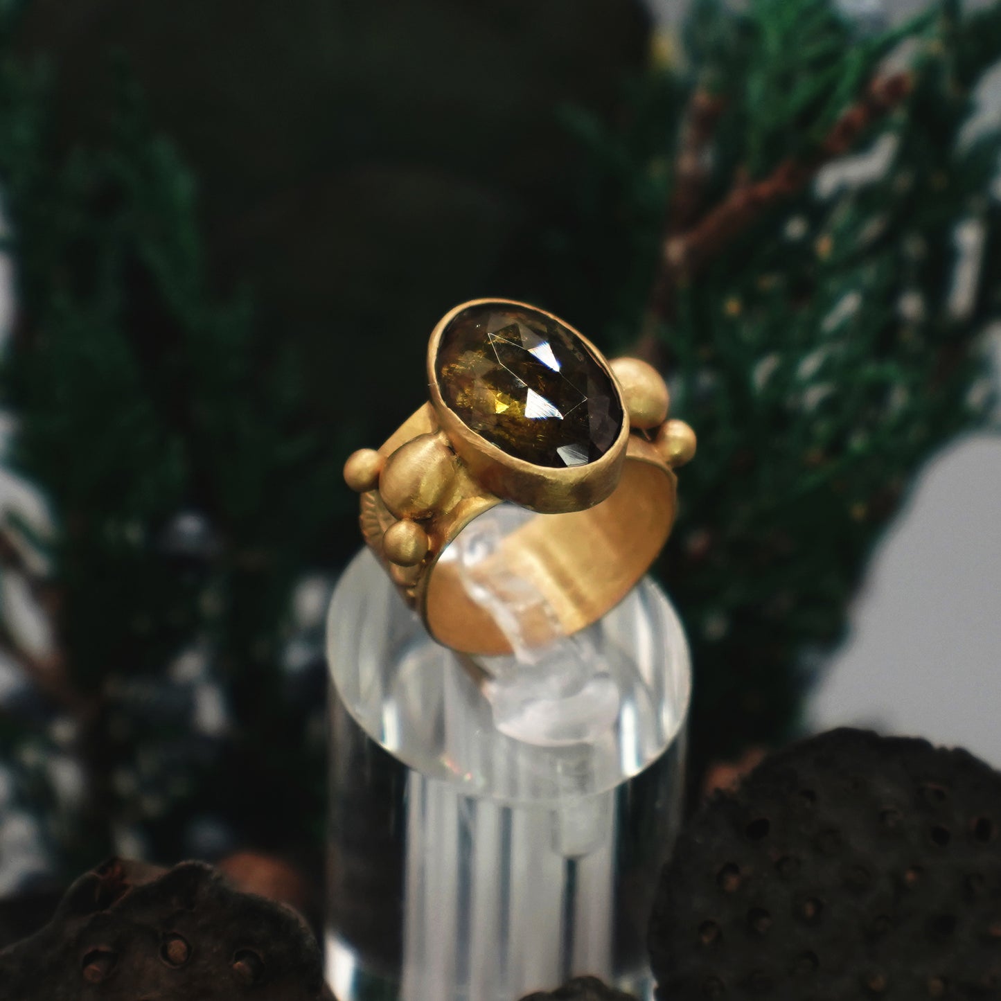 Desert Roots Ring - 18K Tourmaline Vermeil Ring with Amber Yellow Tourmaline