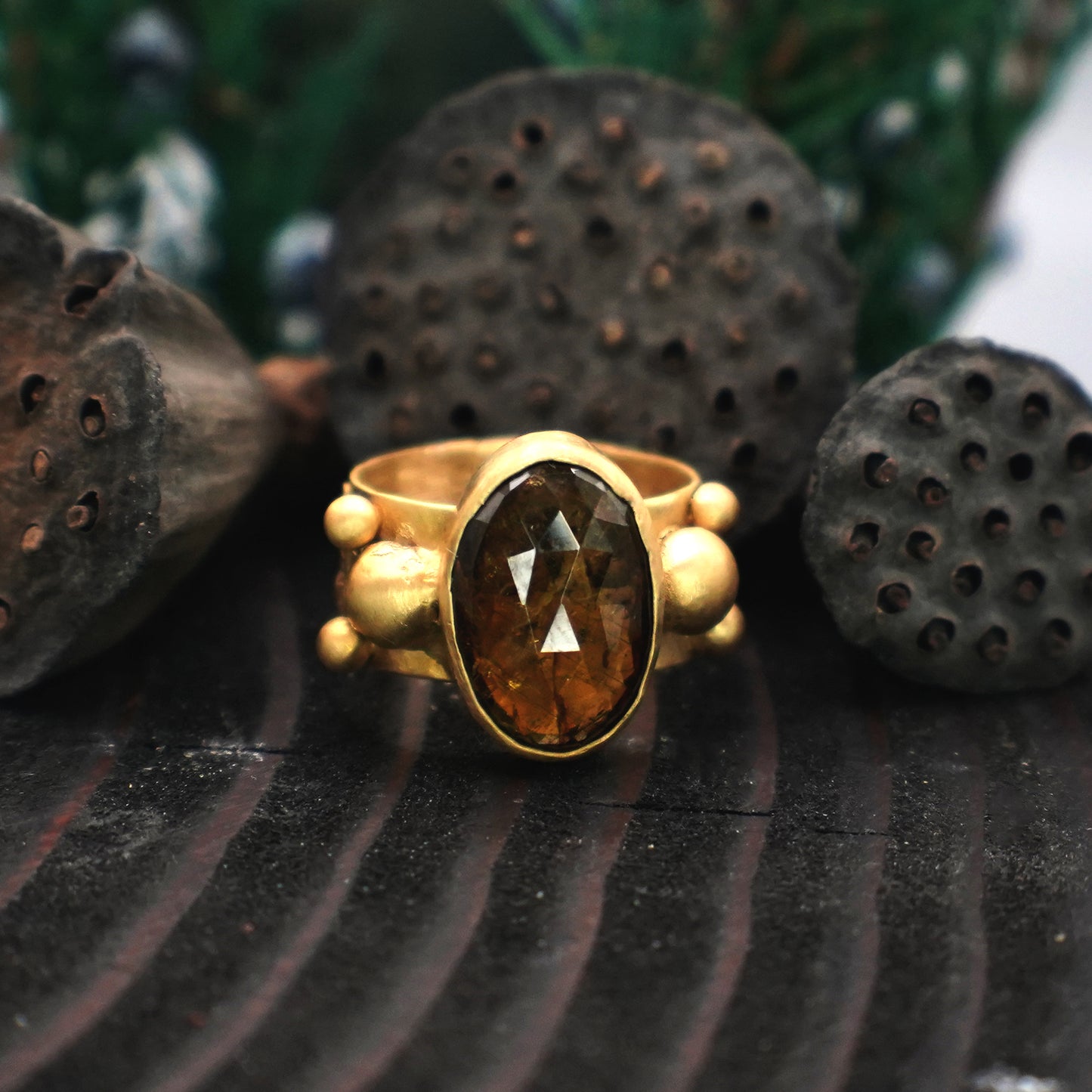 Desert Roots Ring - 18K Tourmaline Vermeil Ring with Amber Yellow Tourmaline